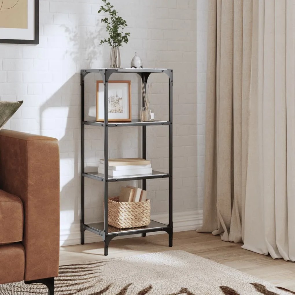 vidaXL Unidade de prateleiras c/ tampo de vidro preto 40x30x95 cm aço