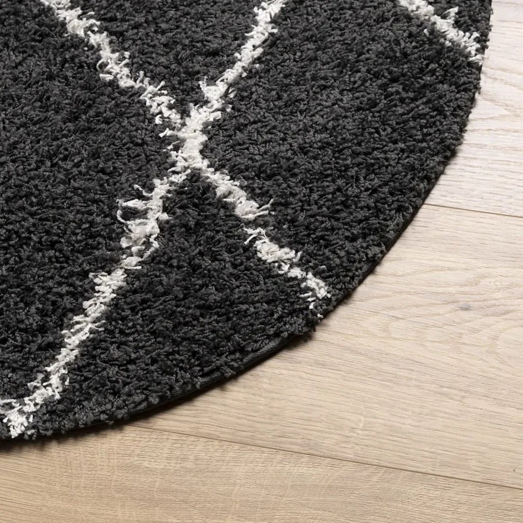 Tapete shaggy de pelo alto PAMPLONA Ø 240 cm preto e creme