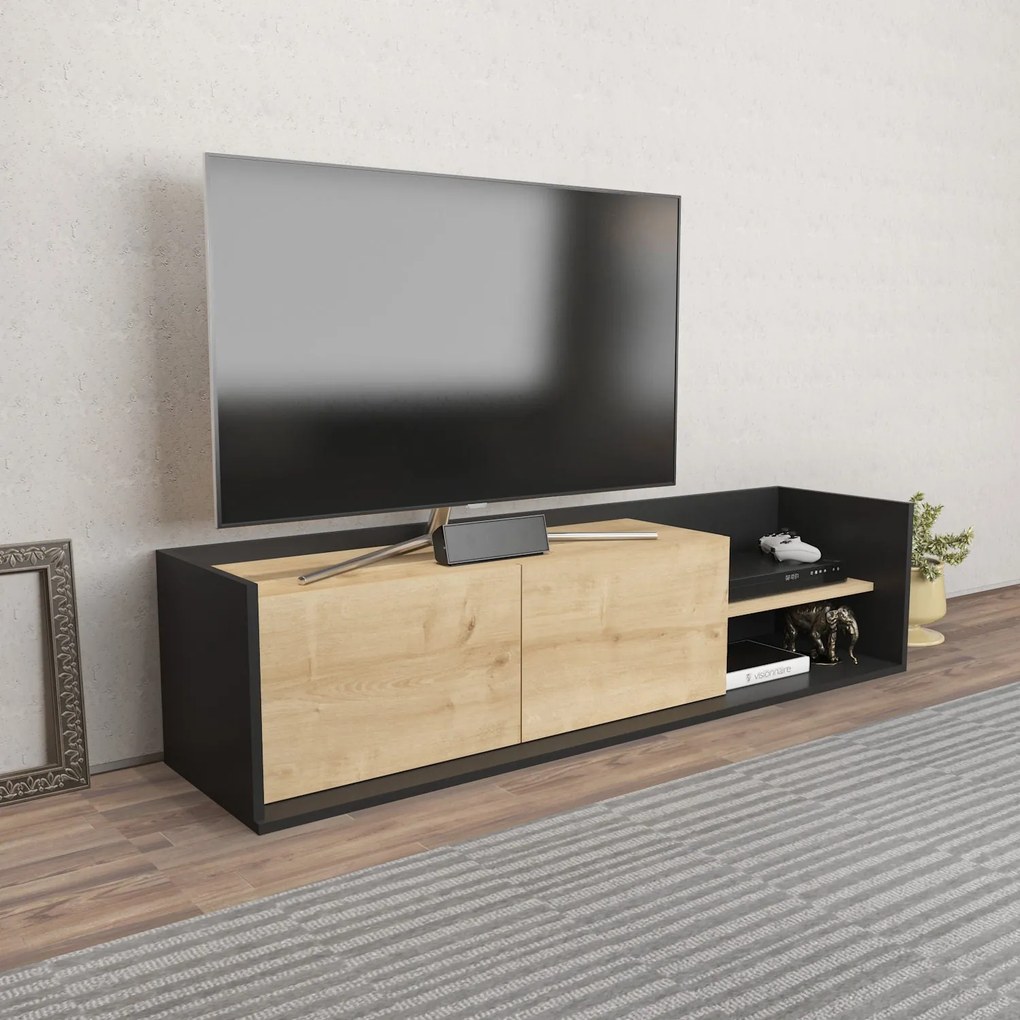 Móvel TV Krog – Cinza Antracite e Carvalho – 160 cm x 35 cm x 36,8 cm