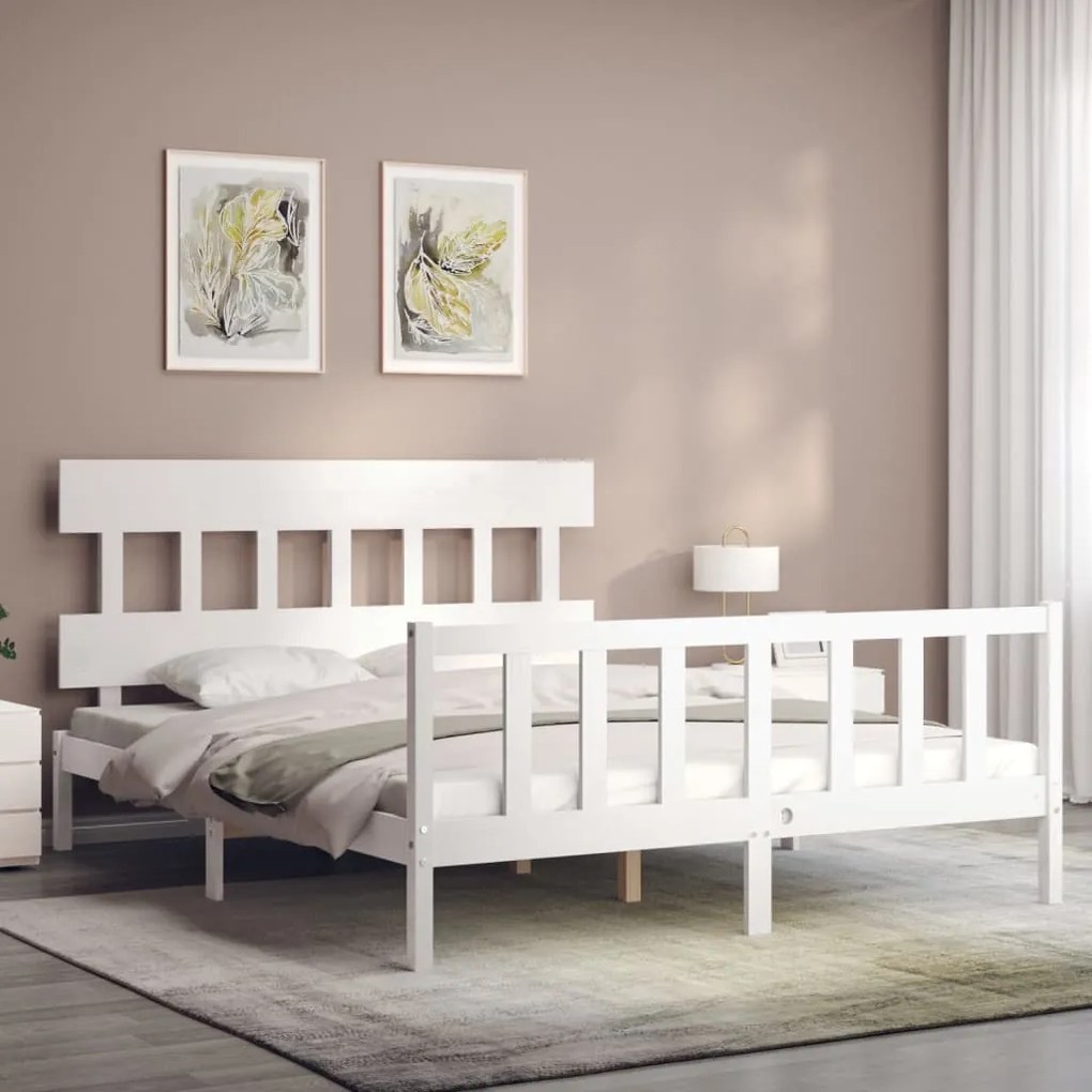 Cama sem colchão 160x200 cm madeira de pinho maciça branco
