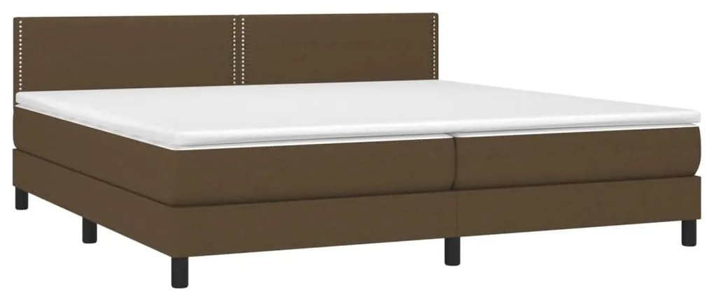 Cama box spring c/ colchão/LED 200x200cm tecido castanho-escuro