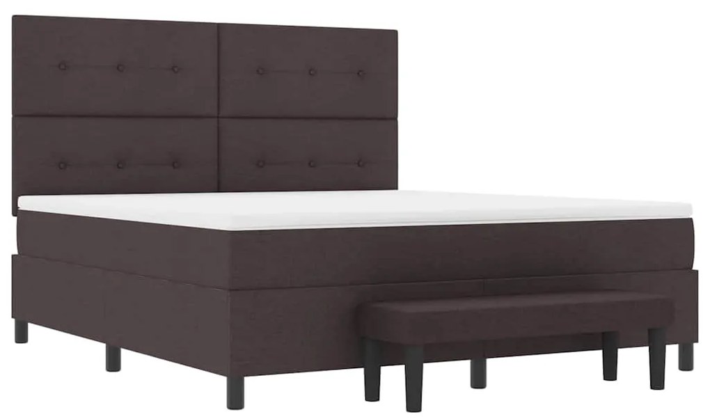 Cama Box com Colchão e Banco Marrom Escuro 180x200 cm Tecido