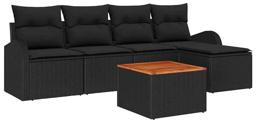 Conjunto de Sofá de Jardim com 6 peças da e almofadas pretas de rattan