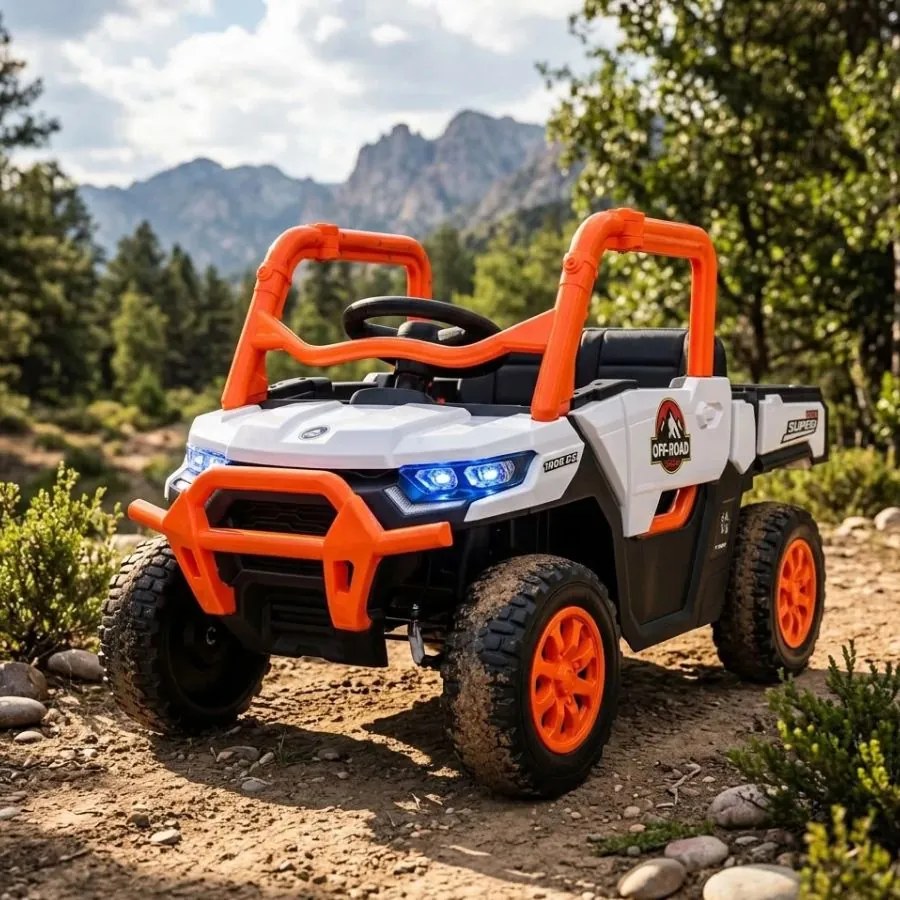 Carro elétrico para crianças 1 a 6 anos 12V 4x4 Buggy 1000RR rodas borracha e controlo remoto Laranja