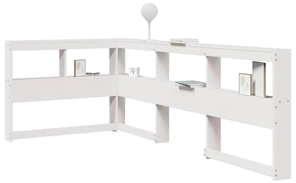 Estante cabeceira forma de L 90 cm madeira pinho maciça branco