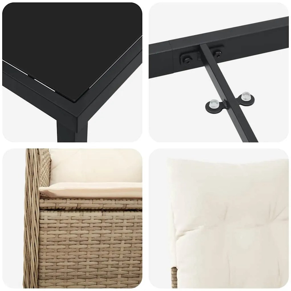 Conjunto de Jantar de Jardim com 3 Peças e Almofadas Bege em Rattan Si