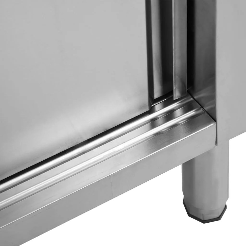 Mesa trabalho c/ portas correr 120x50x(95-97)cm aço inoxidável