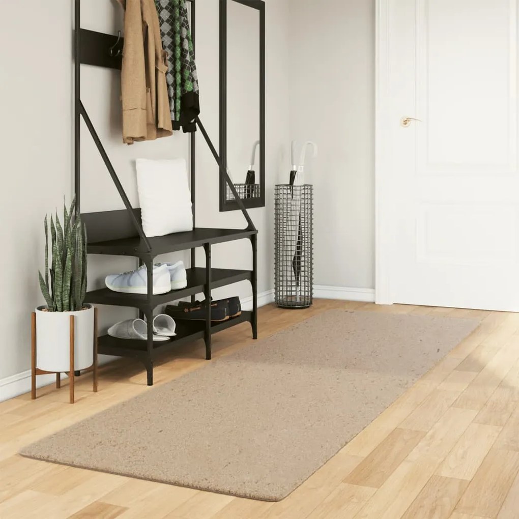 vidaXL Tapete pelo curto macio e lavável HUARTE 80x250 cm cor areia