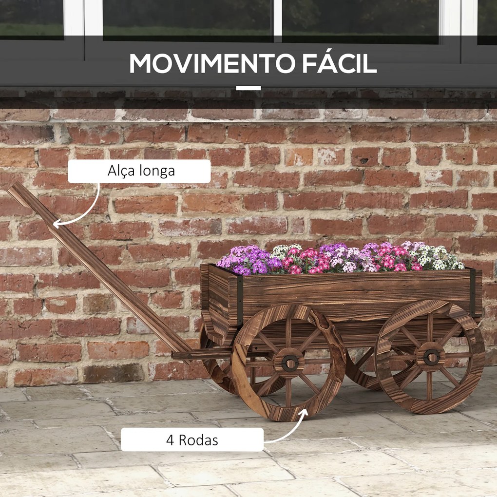 Floreira de Madeira de Exterior em Forma de Carrinho com 4 Rodas para Varanda Jardim Pátio 120x41x54 cm Madeira
