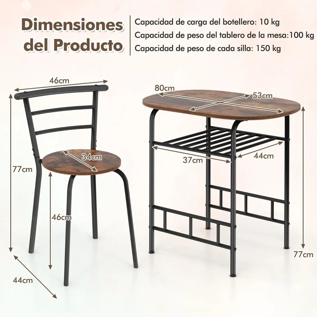 Conjunto de cozinha e jantar de 3 peças de com mesa de cozinha e 2 Cadeiras Tampo de mesa em madeira Tampo de mesa folheado a madeira Suporte adiciona