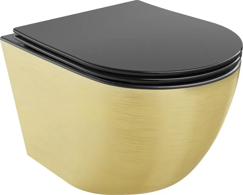 Mexen Lena taça sanitária sem aro com assento de fecho suave slim, duroplast, preto mate/padrão dourado em linhas - 30224077