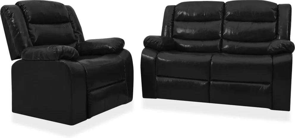 2 pcs conjunto de sofás reclináveis couro artificial preto