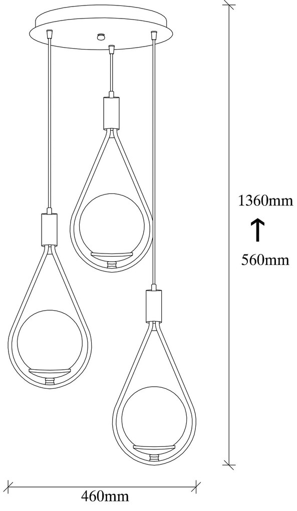 Chandelier Mudoni – Preto – Diâmetro: 46 cm; Altura: 136 cm