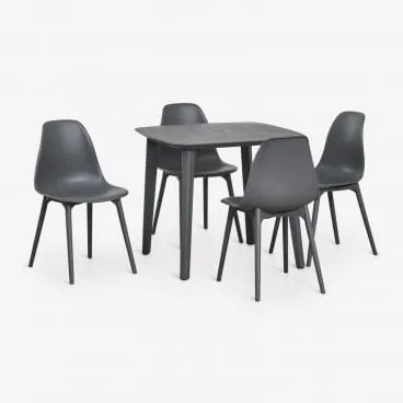 Conjunto De Mesa Quadrada 85x85 Cm E 4 Cadeiras De Jardim Em Polipropileno Scand Cinza Grafito - Sklum