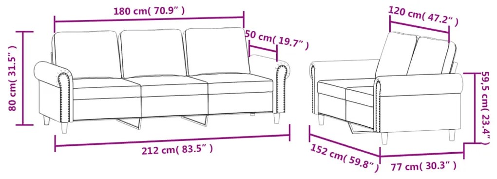 2 pcs conjunto de sofás com almofadões veludo cinzento-claro