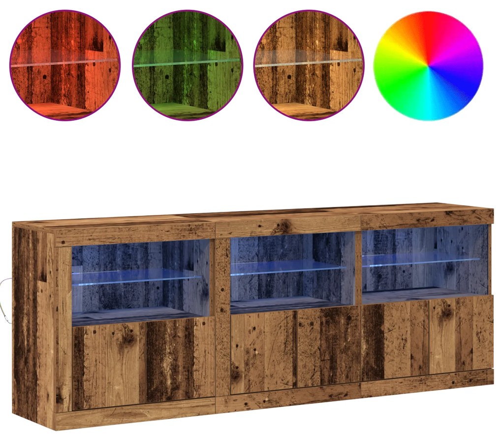 Aparador com Luzes LED Madeira Envelhecida 181.5x37x67 cm Madeira de E