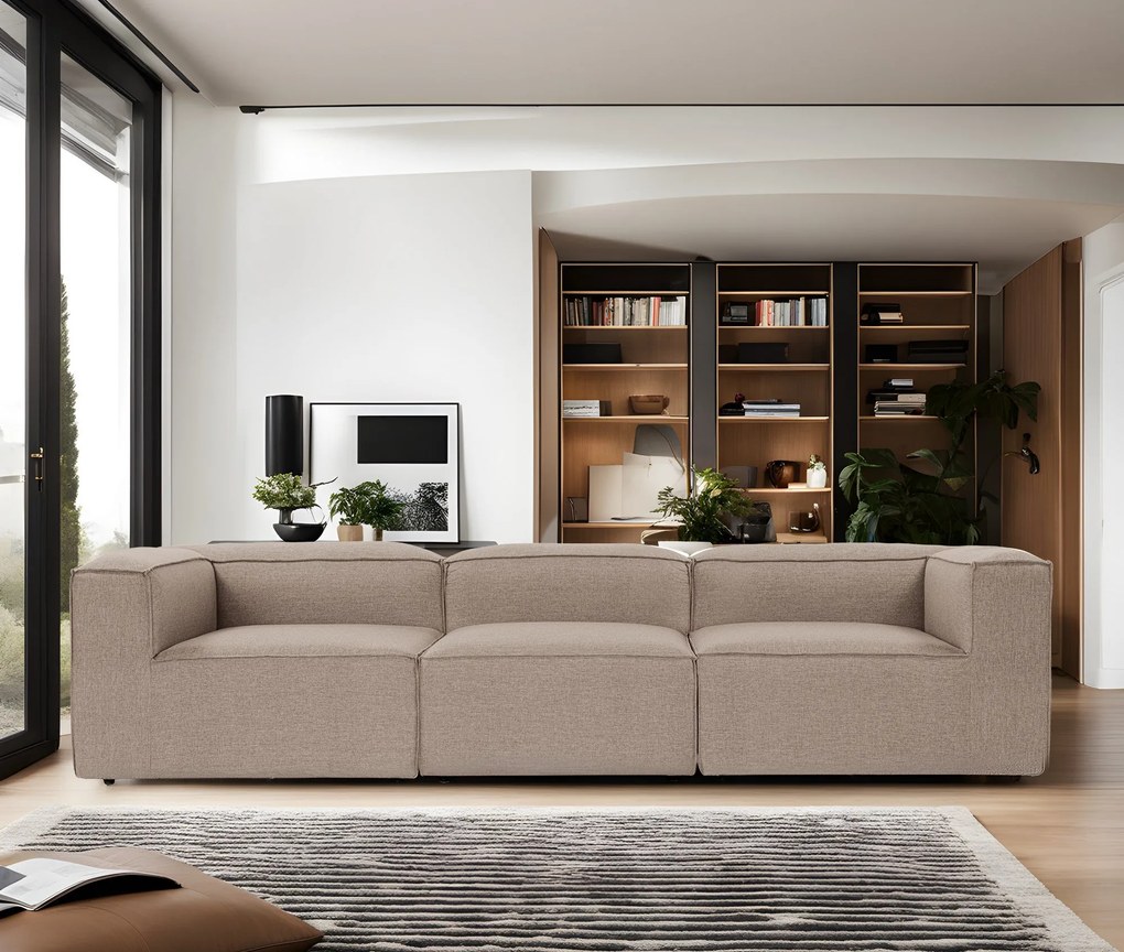 Sofá de 3 Lugares Fora – Castanho – 297x66x105 cm