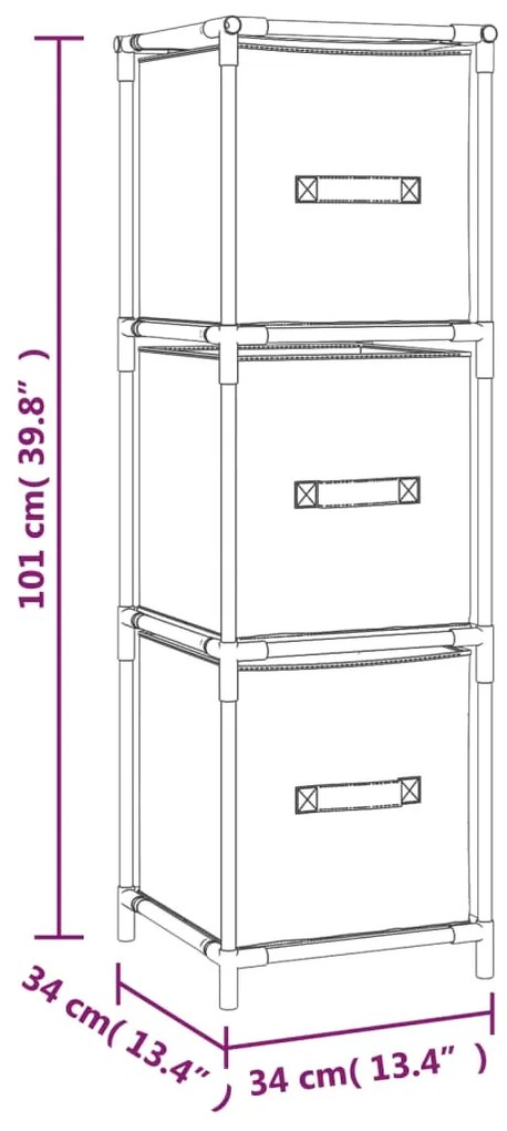 Armário de arrumação c/ 3 gavetas tecido 34x34x101 cm aço cinza