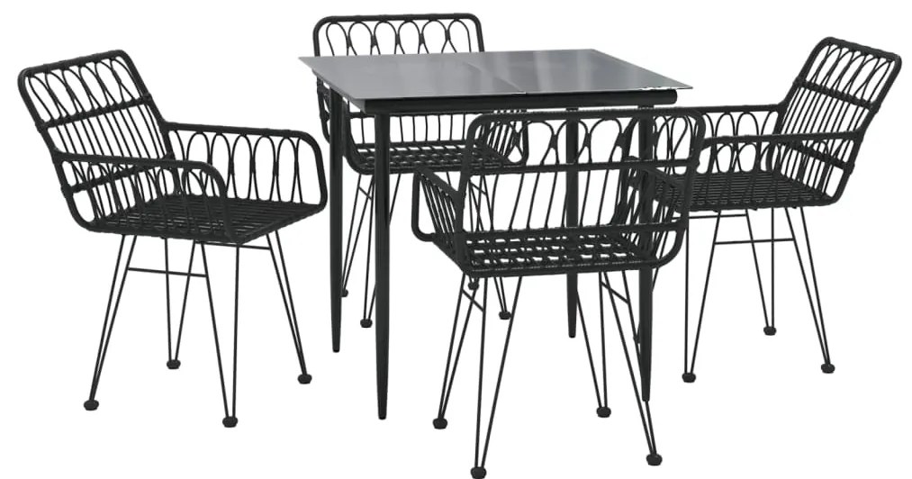 5 pcs conjunto de jantar p/ jardim vime PE preto