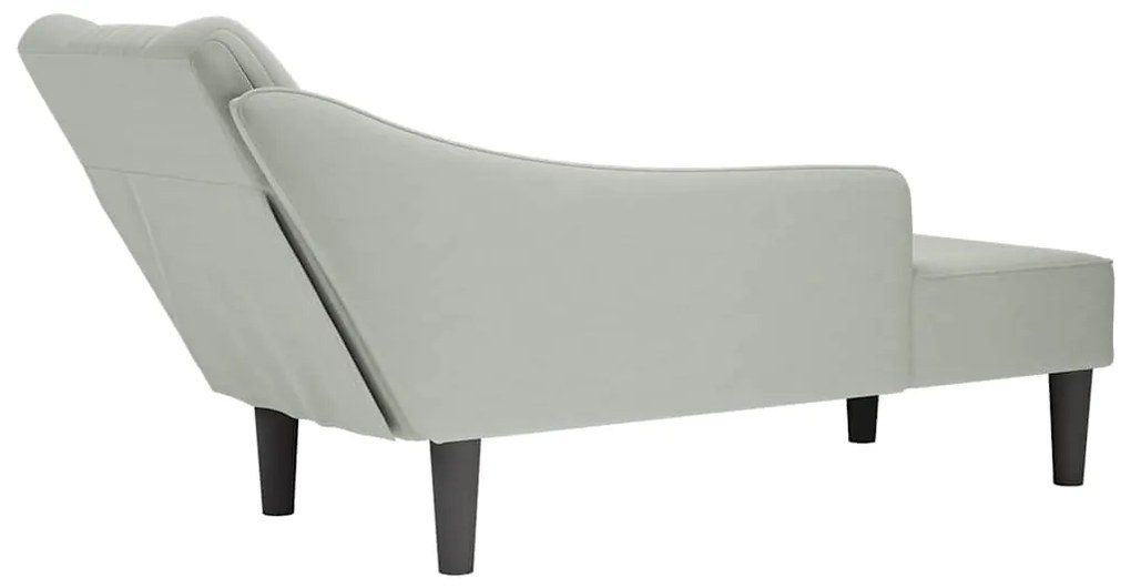 Chaise-longue com apoio de braço direito veludo cinzento claro