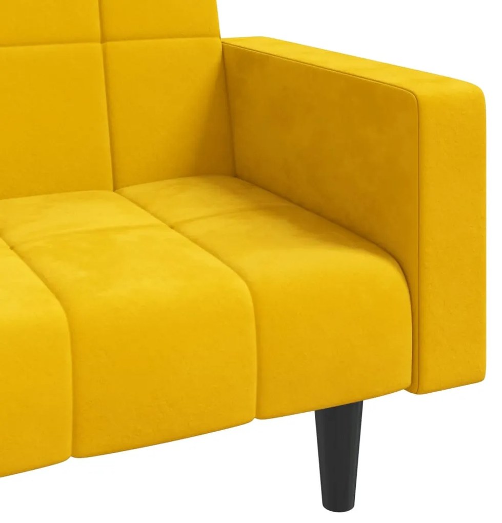 Sofá-cama 2 lugares com duas almofadas veludo amarelo