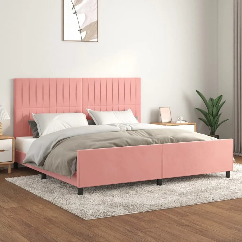 Estrutura de cama c/ cabeceira 200x200 cm veludo rosa