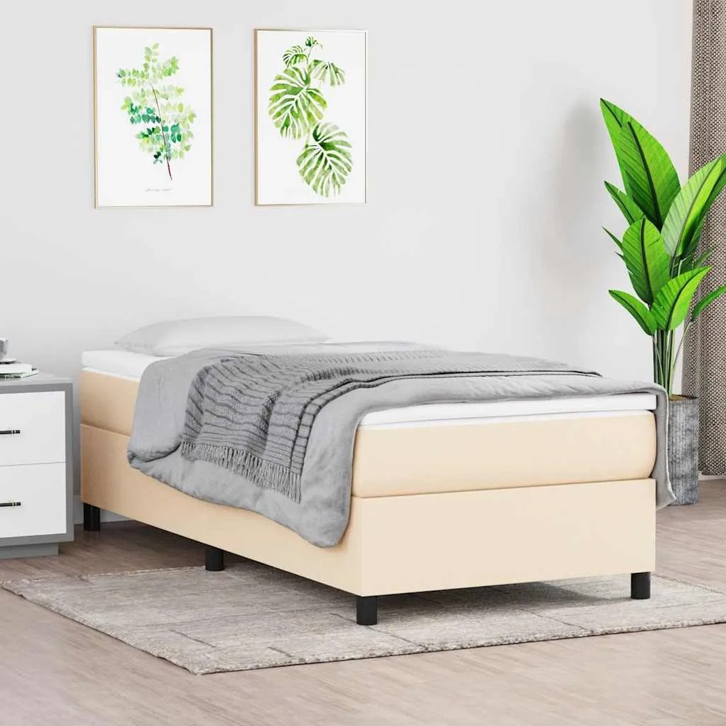 3120827 vidaXL Estrutura de cama com molas 90x190 cm tecido creme