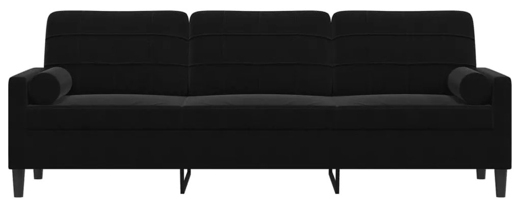 Sofá 3 lugares c/ almofadas decorativas 210 cm veludo preto