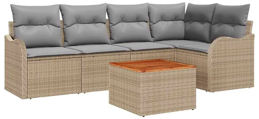 Conjunto de Sofá de Jardim 6 Peças com Almofadas Bege, Rattan de Polie