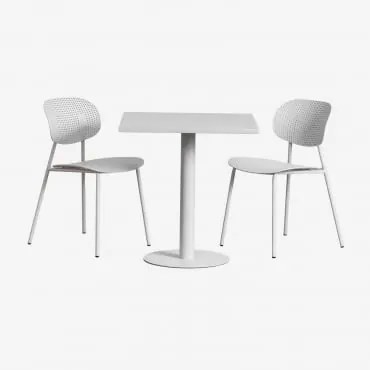 Conjunto De Mesa Quadrada 70x70 Cm Mizzi E 2 Cadeiras De Jardim Tupah Cinza Claro - Sklum