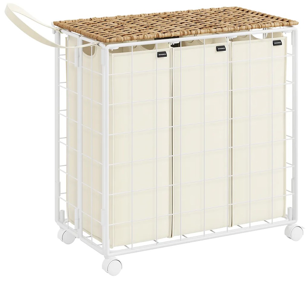 Cesto Roupa Suja com Rodas 130 litros 66 x 33 x 65 cm bege natural