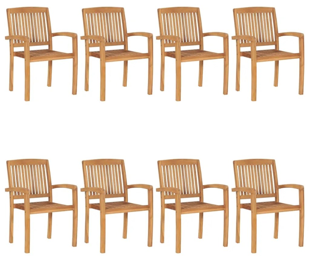 vidaXL Cadeiras de jardim empiháveis 8 pcs madeira teca maciça