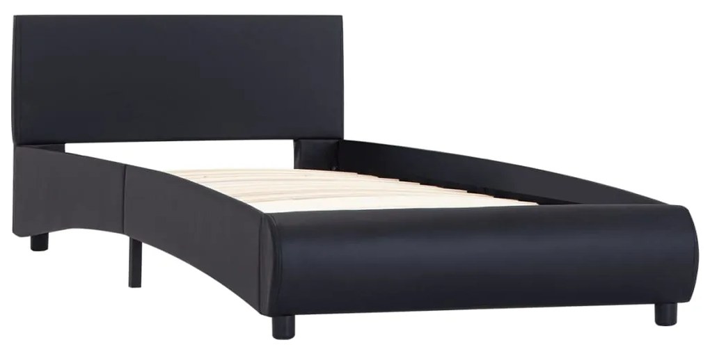 Estrutura de cama c/ LED 90x200 cm couro artificial preto