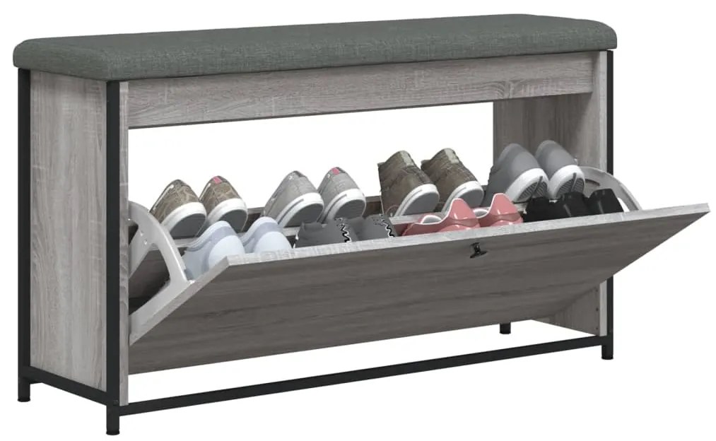 Banco sapateira gaveta articulada 102x32x56 cm cinzento sonoma