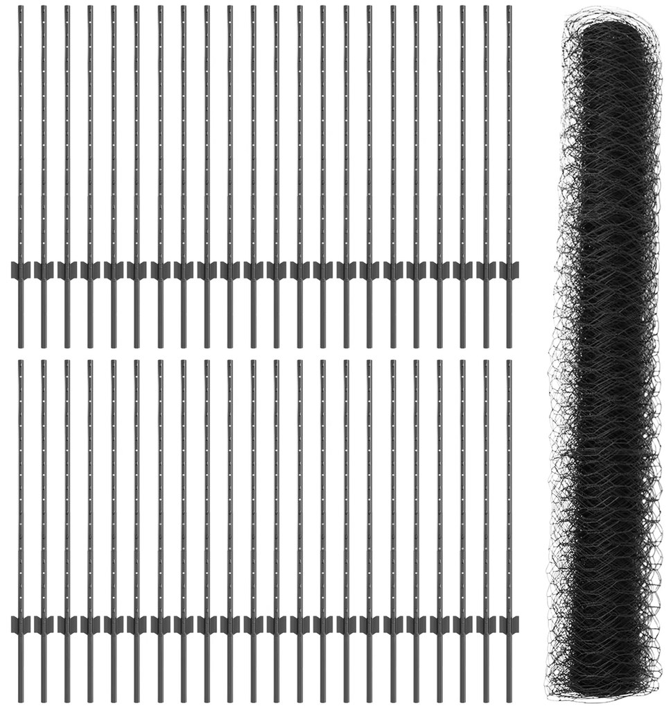 Postes de Cerca vidaXL 22 pcs U-Channel Cinza 100 cm Aço