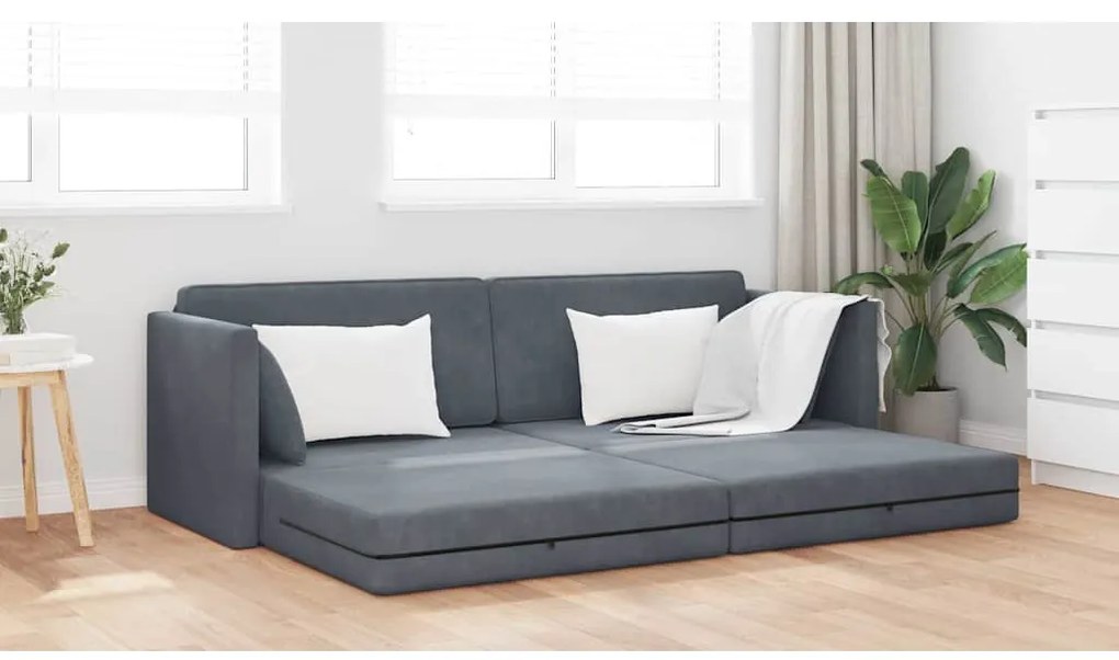 Sofá Cama 2 em 1 Cinza Escuro 213x144x60 cm Veludo