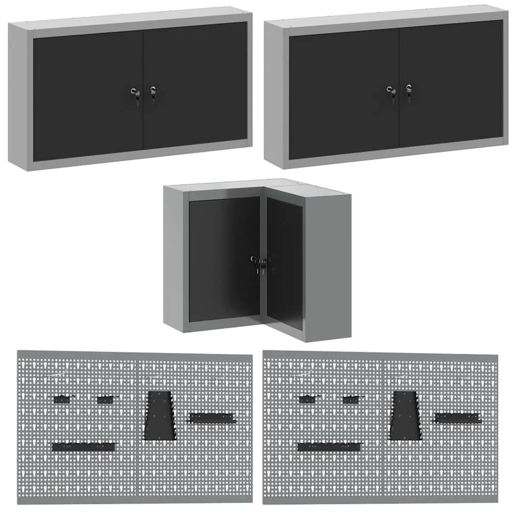 Conjunto de Armário e Painel de Ferramentas de 12 Peças vidaXL Preto M