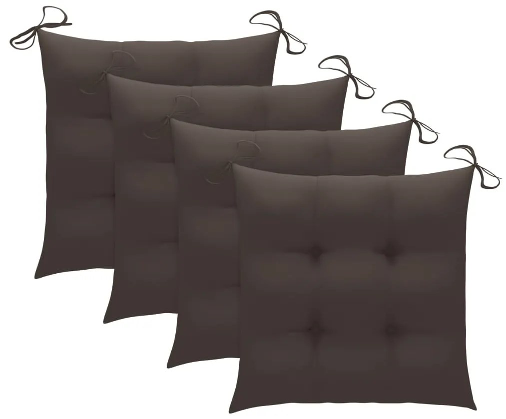 Cadeiras de jardim c/ almofadões cinza-acast. 4 pcs teca maciça