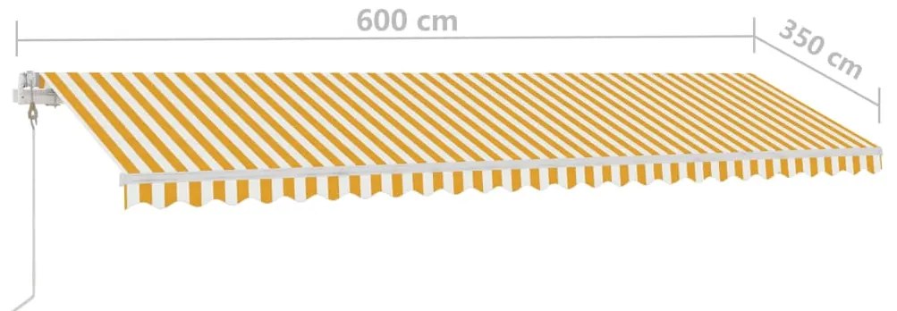 Toldo retrátil manual com LED 600x350 cm amarelo e branco