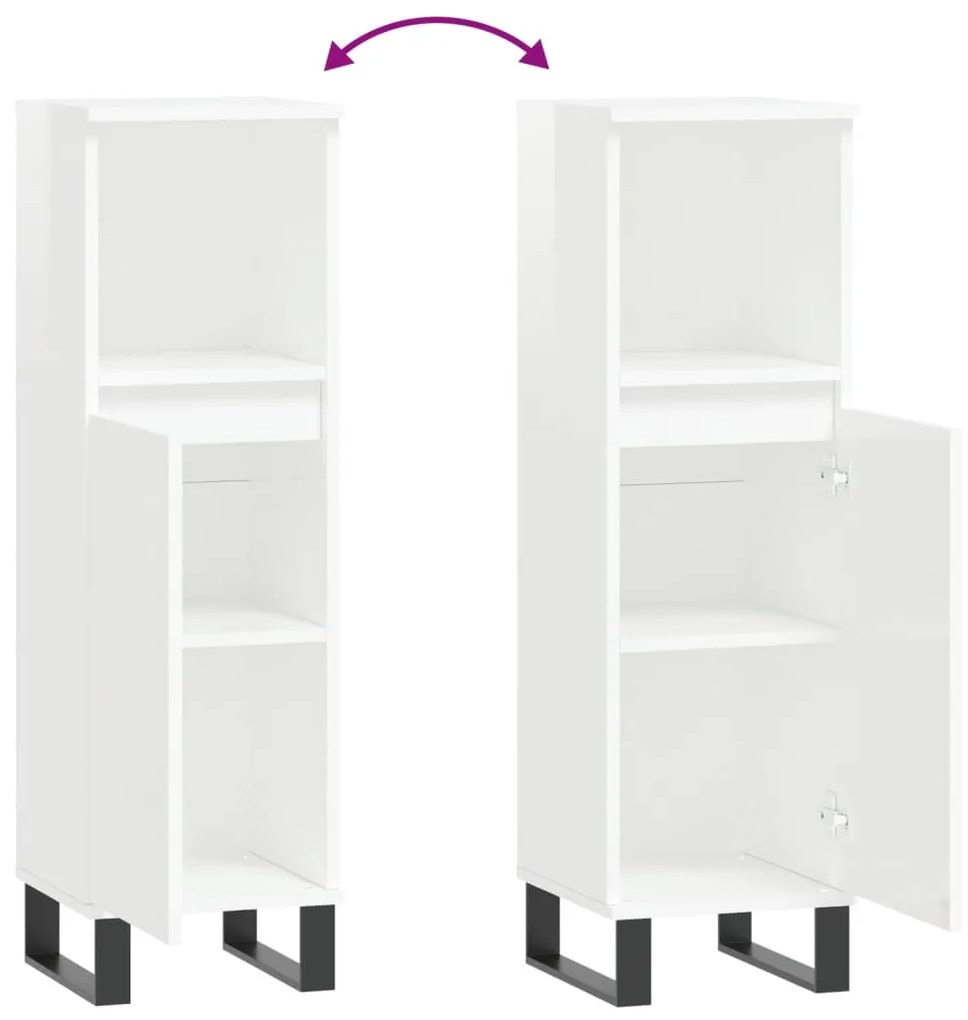 Armário WC 30x30x100 cm derivados de madeira branco brilhante
