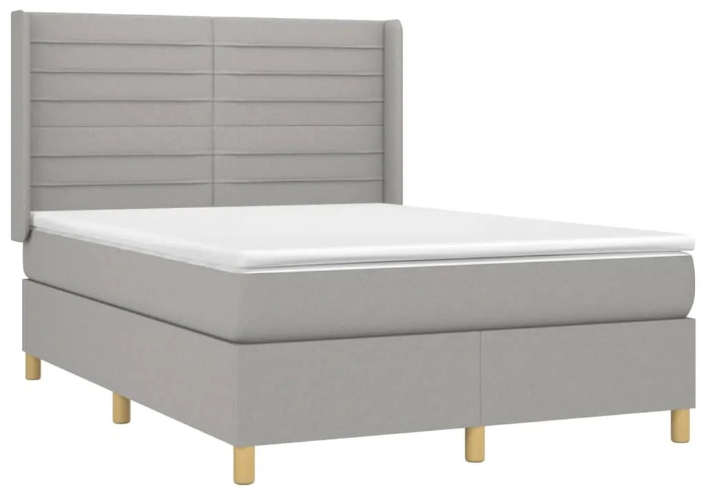 Cama box spring c/ colchão e LED 140x200 cm tecido cinza-claro