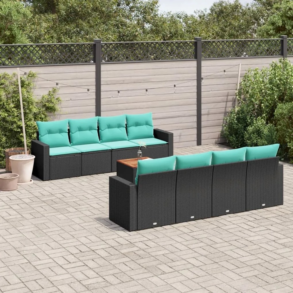 vidaXL 9 pcs conjunto de sofás p/ jardim c/ almofadões vime PE preto