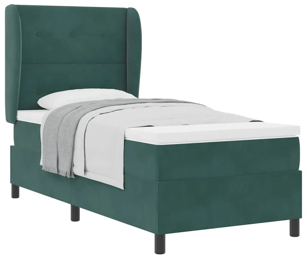 Cama Box com Colchão Verde Escuro 90x190 cm em Veludo