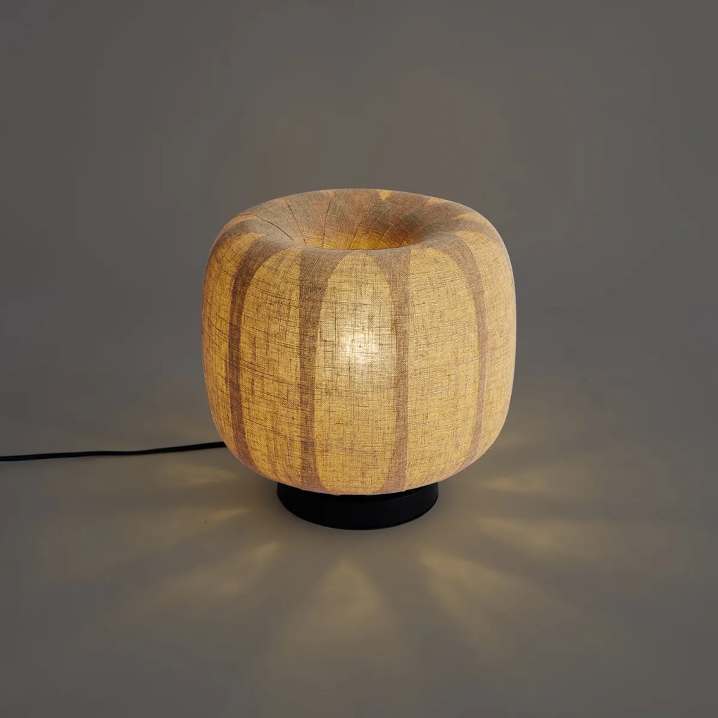 Candeeiro de Mesa Japandi Preto com Abajur de Linho Bege 28cm - Nami Japandi