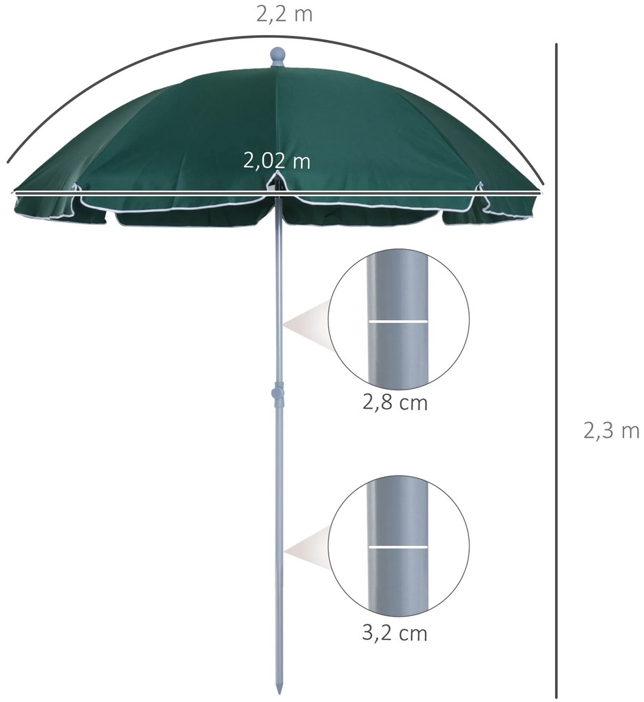 Guarda-sol de praia Ø202 cm de diâmetro Telhado Inclinado Poste Destac