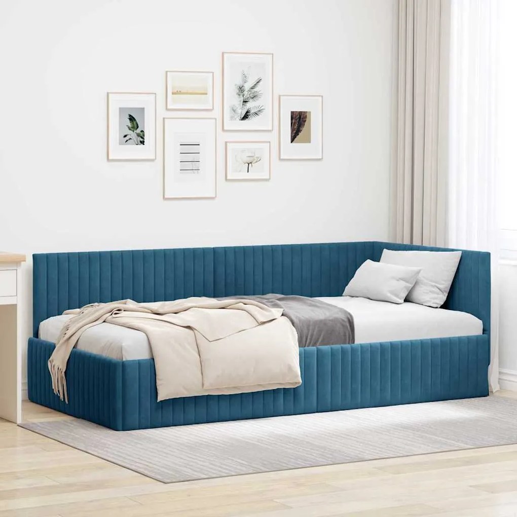 vidaXL Estrutura de Cama de Canto Azul 100 cm x 200 cm Veludo