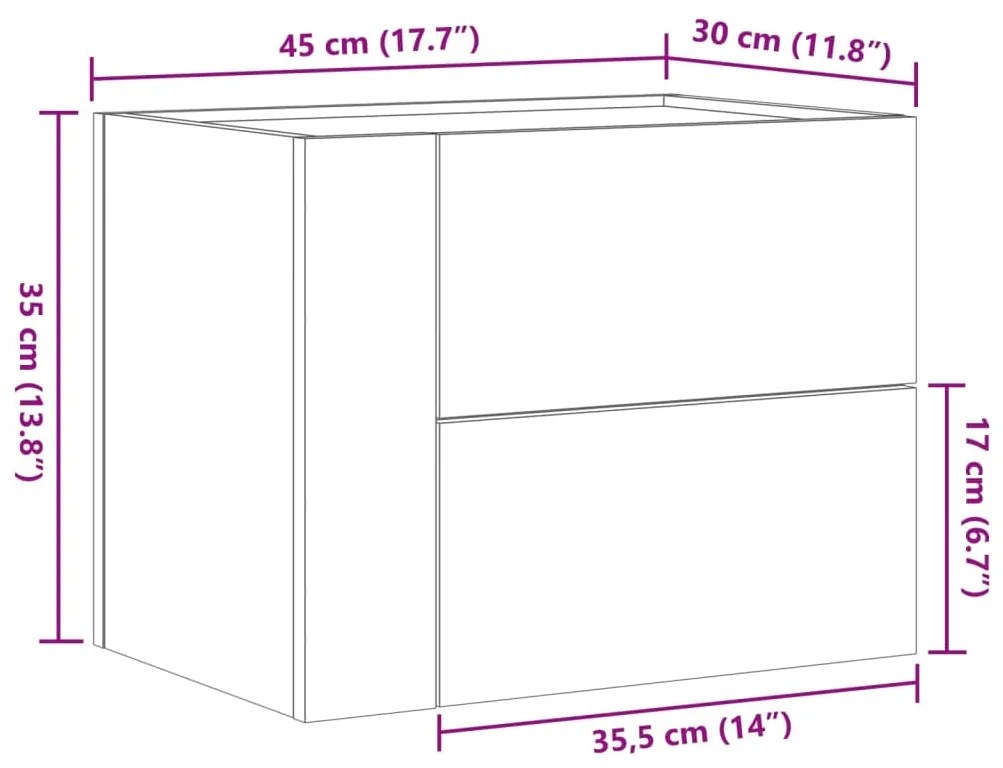 Mesa de cabeceira de parede 45x30x35 cm branco