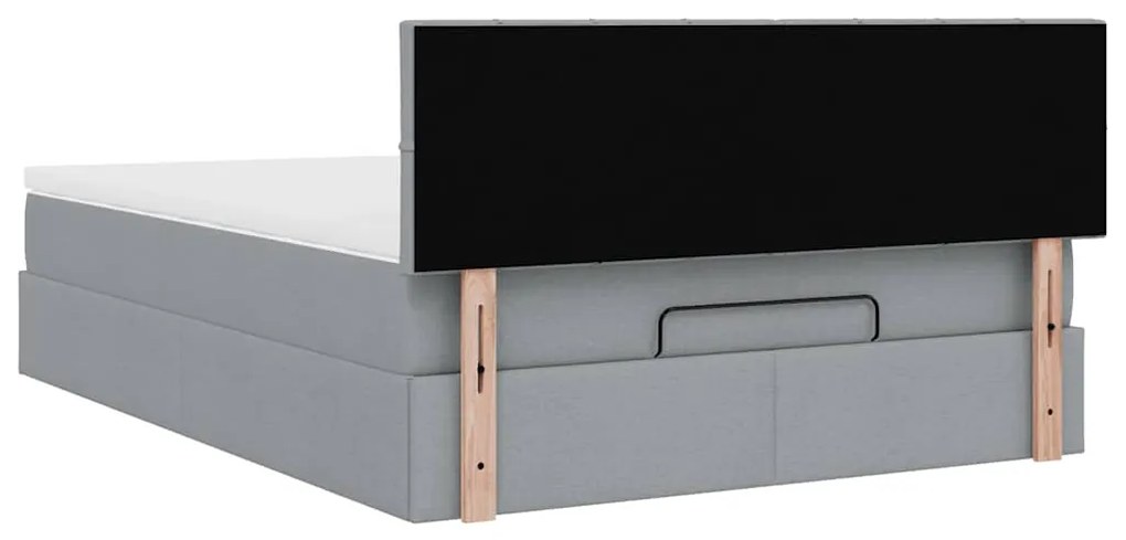 Cama otomana com colchão 140x190 cm tecido cinzento claro