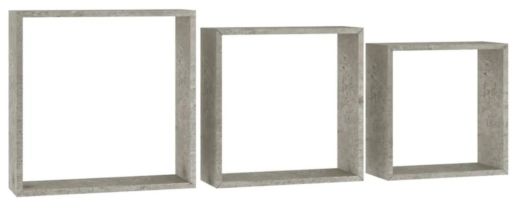 Prateleiras de parede em forma de cubo 3 pcs cinzento cimento