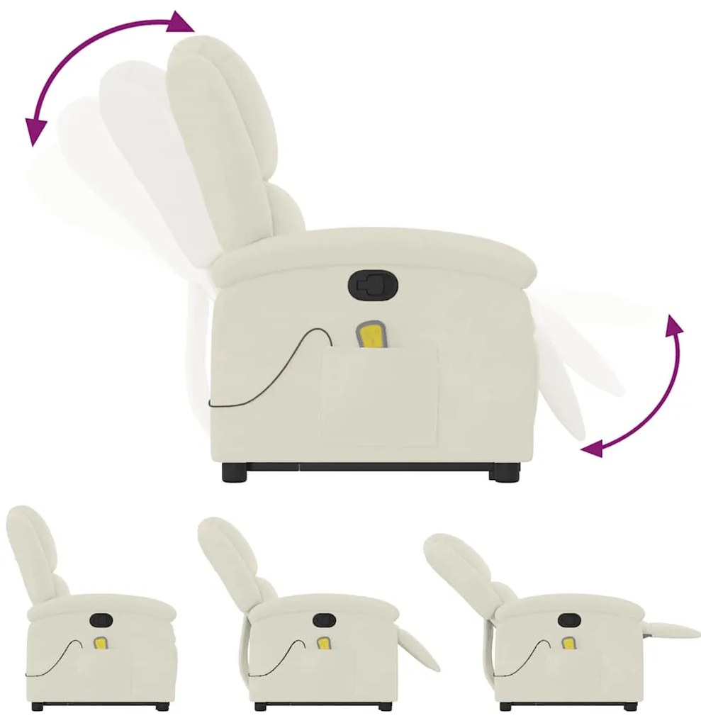 Poltrona elevatória de massagens veludo cor creme